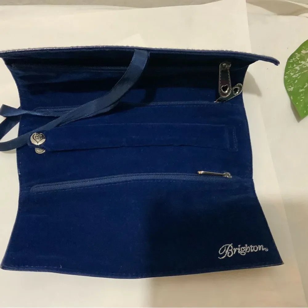 Brighton Jewelry Roll Anchors Aweigh Seaside Chic Velvet White Blue Trav…